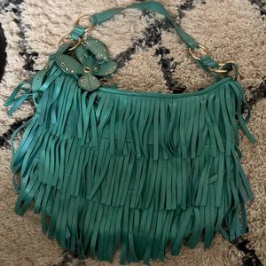 Rampage Turquoise Fringe Metallic Vegan Leather Purse!